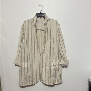 J.Jill Linen Blend Striped Cream Women's Blazer Cardigan